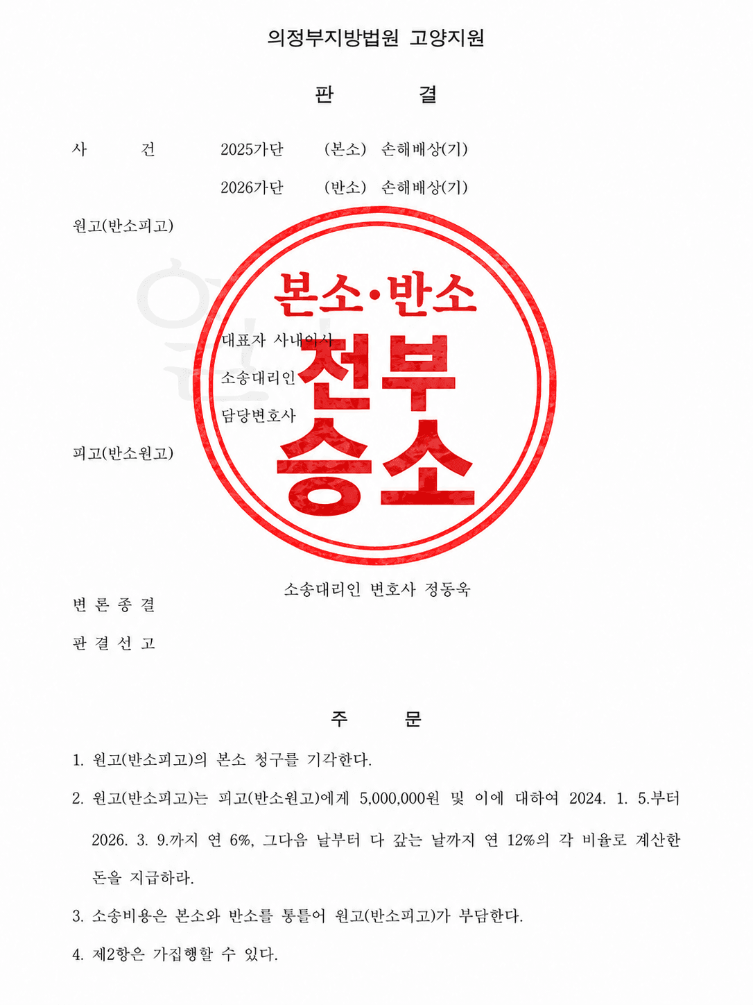 사업기회 유용 손해배상 청구 방어 및 가수금 반환 반소